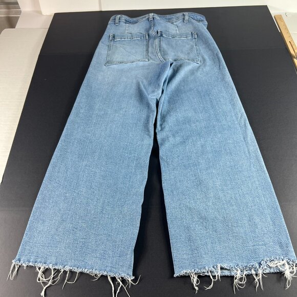 Zara Jean Women 32x27* High Rise Wide Leg Blue Faded Raw Bottom Hem Denim Tag 12 - Picture 9 of 16